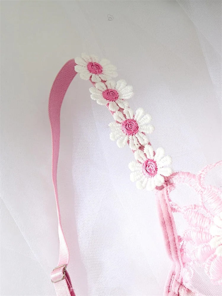Elegant White Lace Lingerie Set – Soft Mesh Floral Embroidered Bra & Panty