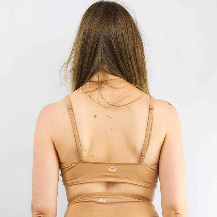 Women's organic cotton bralette in almond (light nude)