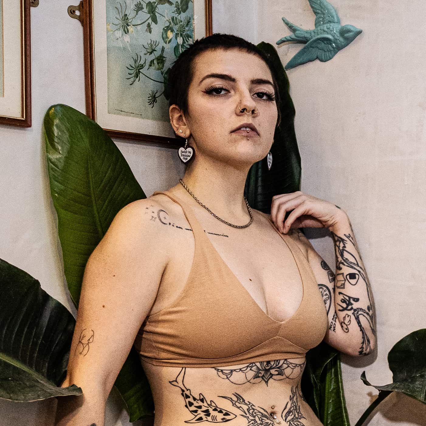 Women's organic cotton bralette in almond (light nude)