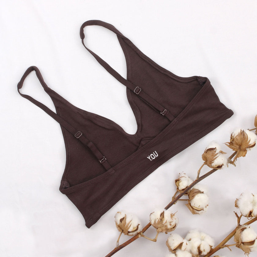 Women's organic cotton bralette in cocoa (dark nude)