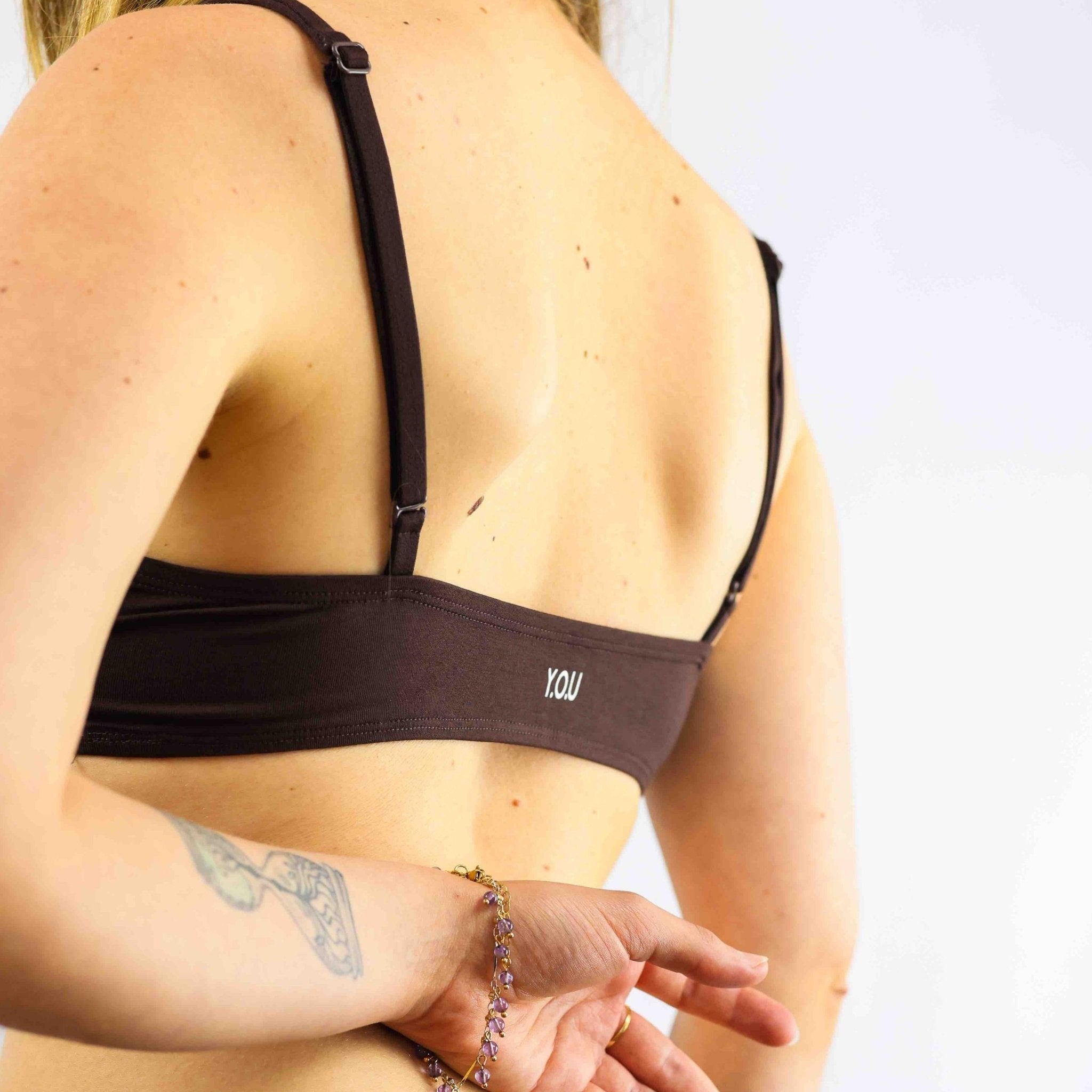 Women's organic cotton bralette in cocoa (dark nude)