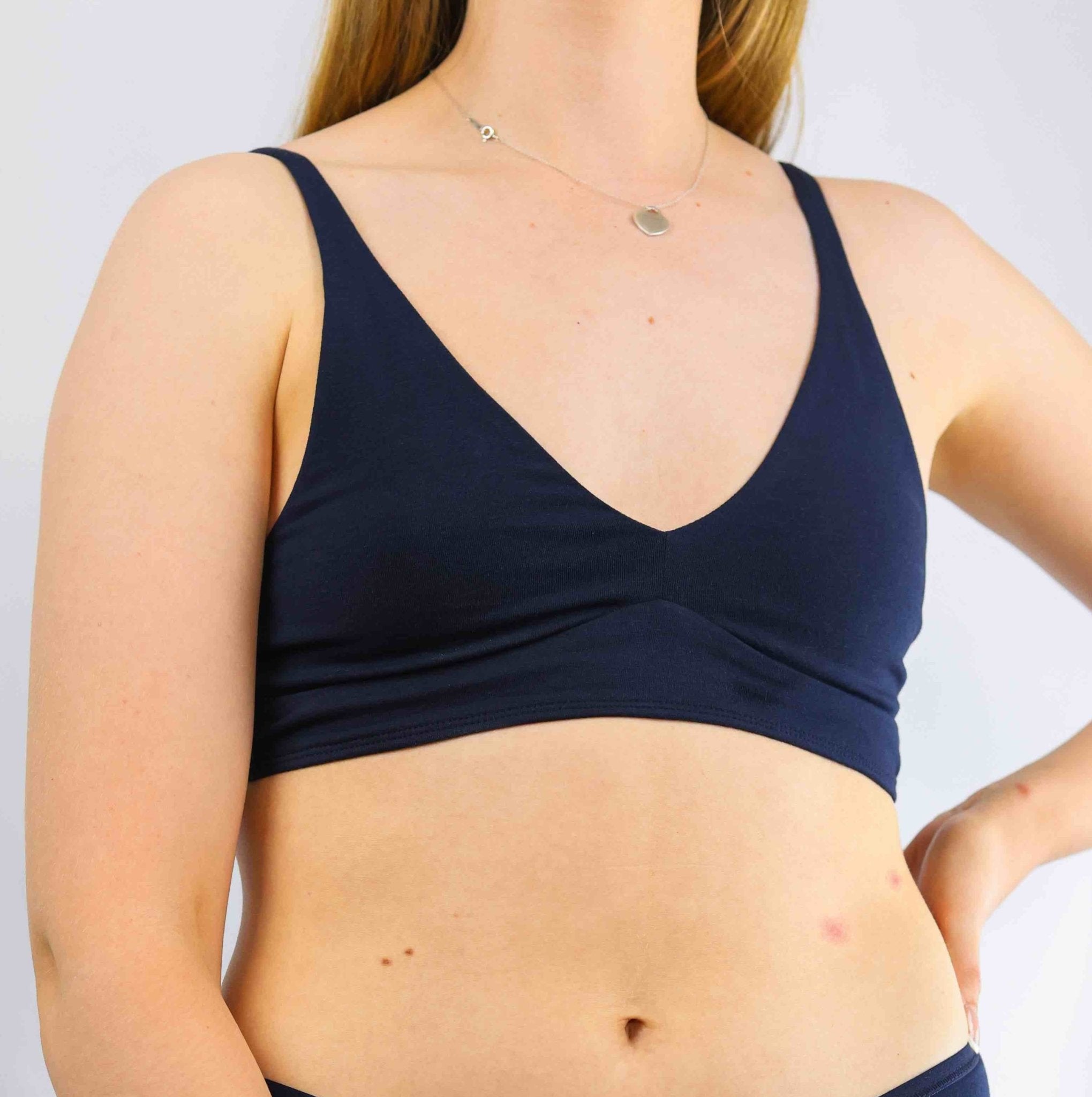 Women's organic cotton bralette in navy blue